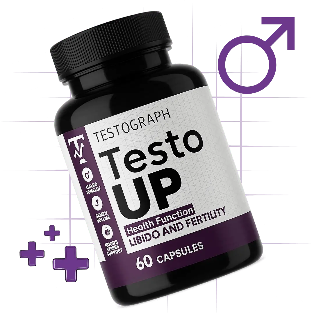 Опаковка Testograph Testo UP с 60 капсули за подкрепа на либидо и плодовитост при мъже.